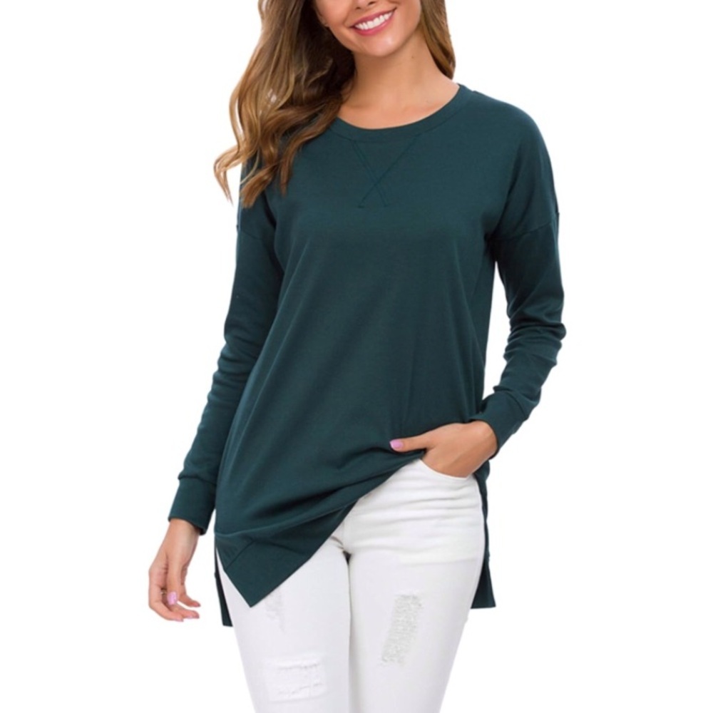Levaca‎ Green Crew Neck Sweater with Ribbed Cuffs